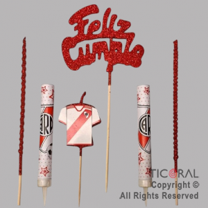 ADORNO DE TORTA SET ESCUDO RIVER PLATE VELA CAMISETA 2 VELAS Y 2 BENGALAS x 1